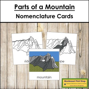 Parts of a Mountain 3-Part Cards - Printable Montessori Nomenclature - Science - Digital Download