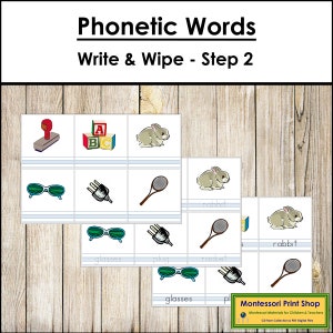 Conjunto de palabras fonéticas para escribir y borrar (2) - Fonética - Lenguaje - Materiales Montessori imprimibles - Descarga digital