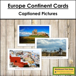 Cartões Continente Europa - Geografia Montessori - Cartões Montessori para Imprimir - Download Digital