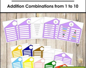 Montessori Colored Bead Houses - Addition Combinations (1-10) - Primary Math Activity - Printable Montessori Materials - Digital Download