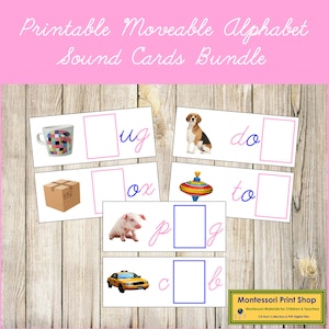 Montessori Moveable Alphabet Sound Cards Bundle Pink/Blue (cursive) - Primary Language - Printable Montessori Cards - Digital Download