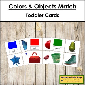 11 sets bijpassende kaarten kleuren en objecten - afdrukbare montessorikaarten voor peuters - digitale download