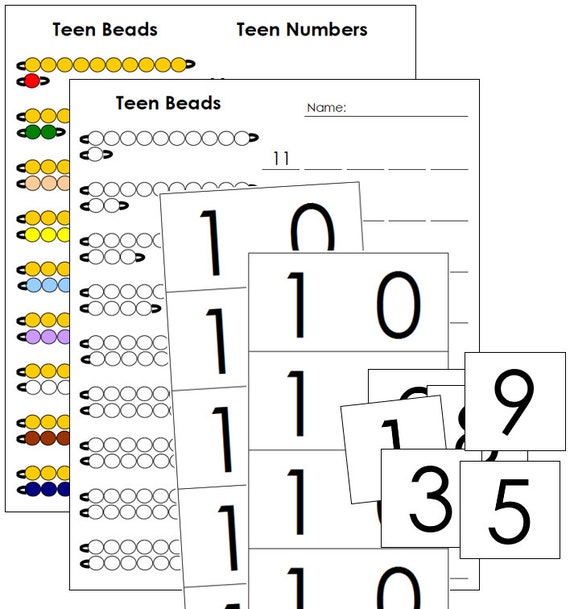 Teen Boards, Beads, and Worksheets - Primary Math - Printable Montessori Materials - Digital Download