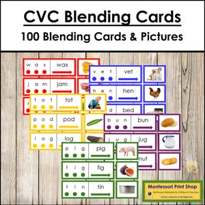 CVC ブレンディング カード - モンテッソーリ言語 - 印刷可能なモンテッソーリ教材 - デジタル ダウンロード