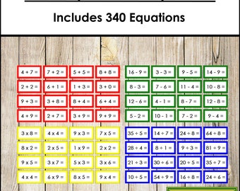 Math Operations Equation Slips Bundle [Montessori color-code] Addition, Multiplication, Division & Subtraction (Digital Download)