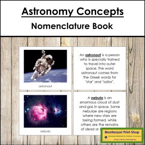 Libro di concetti di astronomia - Nomenclatura Montessori stampabile - Scienza - Download digitale