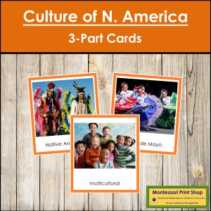 Culture de l'Amérique du Nord (code couleur) - Cartes Montessori Continent - Géographie - Cartes Montessori imprimables - Téléchargement numérique