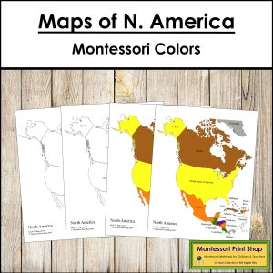 Nordamerika Karten (Farbe & Schwarzlinie) - Montessori Geographie - Druckbare Montessori Materialien - Digitaler Download