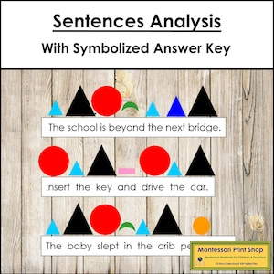 Analyse des phrases de grammaire et corrigé (parties du discours) - grammaire et langage Montessori - cartes Montessori imprimables - téléchargement numérique