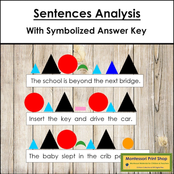 Grammar Sentences Analysis and Answer Key (Parts of Speech) - Montessori Language & Grammar - Printable Montessori Cards - Digital Download