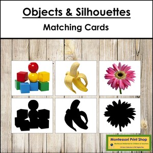 Juego de tarjetas de siluetas para emparejar (objetos) - Materiales Montessori imprimibles para niños pequeños - Descarga digital