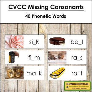 Cartes de consonne manquantes CVCC - langue Montessori - matériaux Montessori imprimables - téléchargement numérique