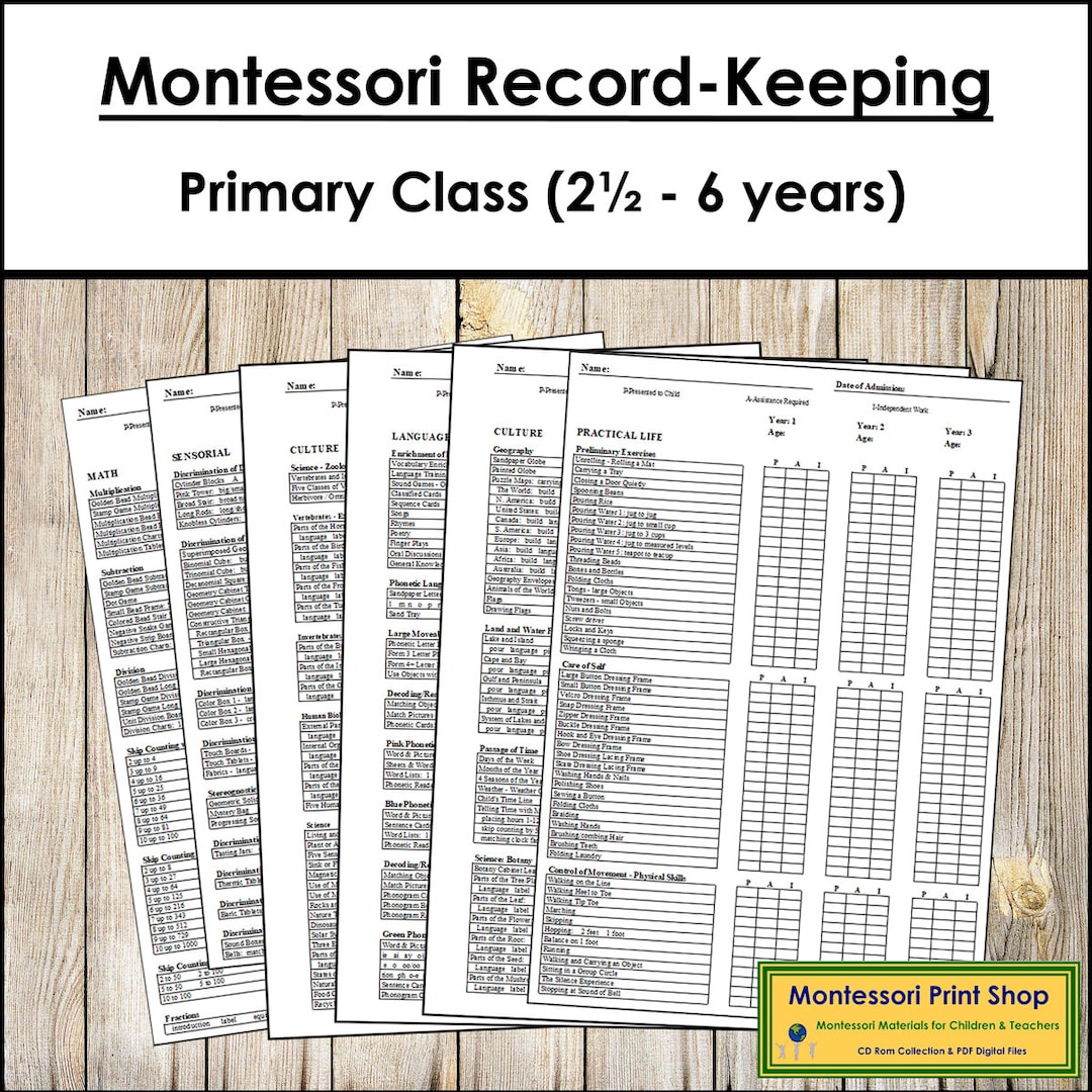 Primary Montessori Record Keeping Printable Montessori Materials