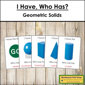 Juego "Yo tengo, quién tiene" - Sólidos geométricos - Geometría - Materiales Montessori imprimibles - Descarga digital