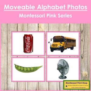 Fotos del alfabeto móvil Montessori de la serie rosa - Idioma principal - Tarjetas Montessori imprimibles - Descarga digital