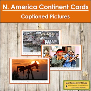 Cartões Continente América do Norte (codificados por cores) - Geografia Montessori - Cartões Montessori para impressão - Download digital