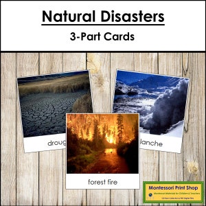 Natural Disasters Nomenclature 3-Part Cards - Science - Printable Montessori Materials - Digital Download