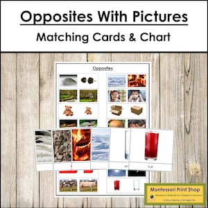 Opposites Matching Cards and Control Chart (Antonyms) - Montessori Language & Grammar - Printable Montessori Cards - Digital Download