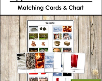Opposites Matching Cards and Control Chart (Antonyms) - Montessori Language & Grammar - Printable Montessori Cards - Digital Download
