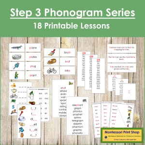 Paquete de la serie de fonogramas del paso 3 (CLIPART) - Fonética primaria - Tarjetas Montessori imprimibles - Descarga digital