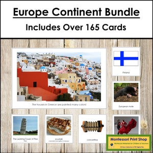 Pacchetto continente Europa - Geografia - Schede Montessori stampabili - Download digitale