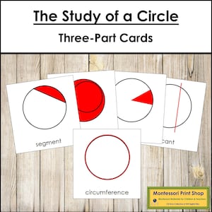 El estudio de la nomenclatura del círculo: Tarjetas de 3 partes - Geometría Montessori (Descarga digital)