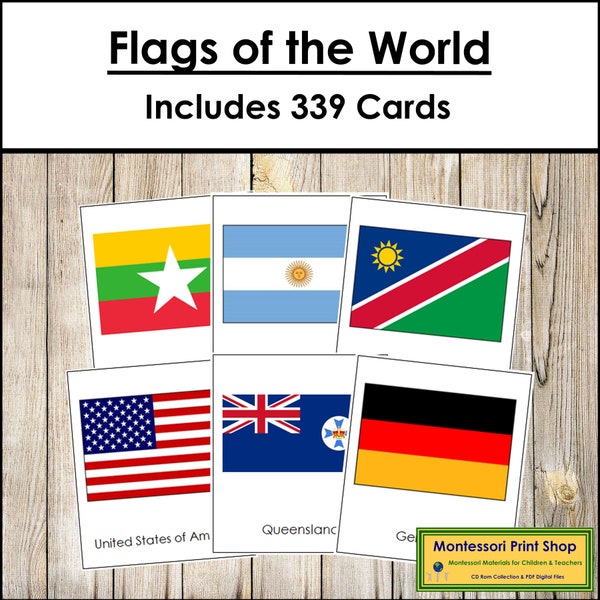 Drapeaux du monde Bundle - Géographie - Cartes Montessori imprimables - Téléchargement numérique