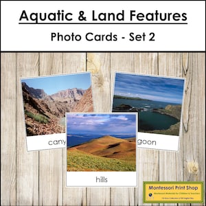 Aquatic & Land Features 3-Part Cards Set 2 - Geography - Printable Montessori Materials - Digital Download