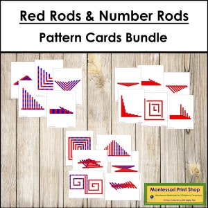 Montessori Red Rods & Number Rods Pattern Cards Bundle - Attività sensoriali Montessori - Carte Montessori stampabili - Download digitale