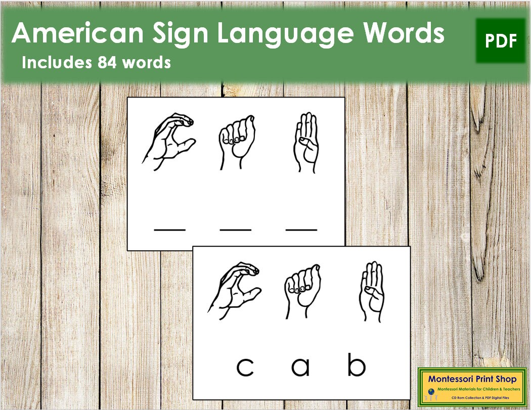 American Sign Language Word Cards Printable Montessori Etsy