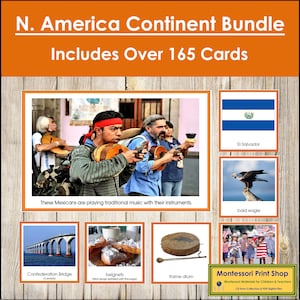 Pacchetto continente Nord America (codificato a colori) - Geografia - Schede Montessori stampabili - Download digitale