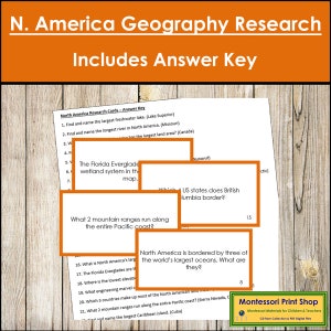 Cartes de recherche en géographie de l'Amérique du Nord (code couleur) - Géographie - Matériel Montessori imprimable - Téléchargement numérique