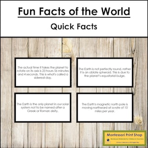 Curiosidades do mundo (codificadas por cores) - Cartões Montessori Continente - Geografia - Cartões Montessori para impressão - Download digital