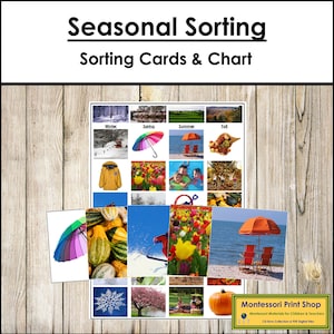 Cartes de tri saisonnier et tableau de contrôle - activité préscolaire - cartes Montessori imprimables - téléchargement numérique