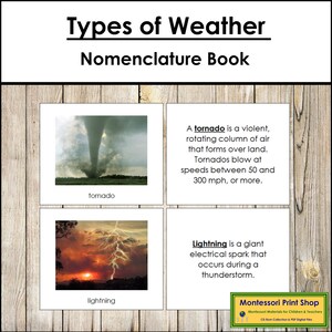Types of Weather Nomenclature Book - Science - Printable Montessori Materials - Digital Download
