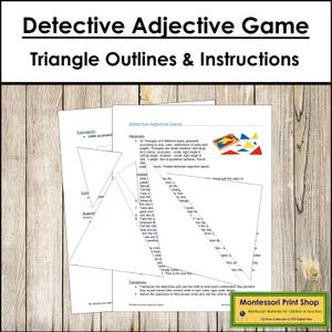 Jeu d'adjectifs policiers et instructions (contours) - activité grammaire/géométrie Montessori - cartes Montessori imprimables - téléchargement numérique
