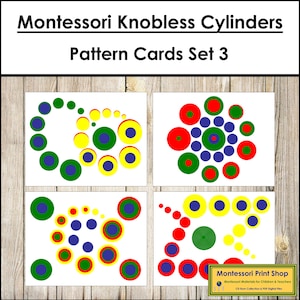 Knobless Cylinder Pattern Cards (Set 3) - Montessori Sensorial - Printable Montessori Cards - Digital Download