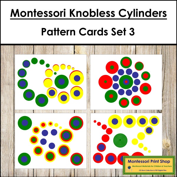 Knopflose Zylinder Muster Karten (Set 3) - Montessori Sensorial - Druckbare Montessori Karten - Digitaler Download