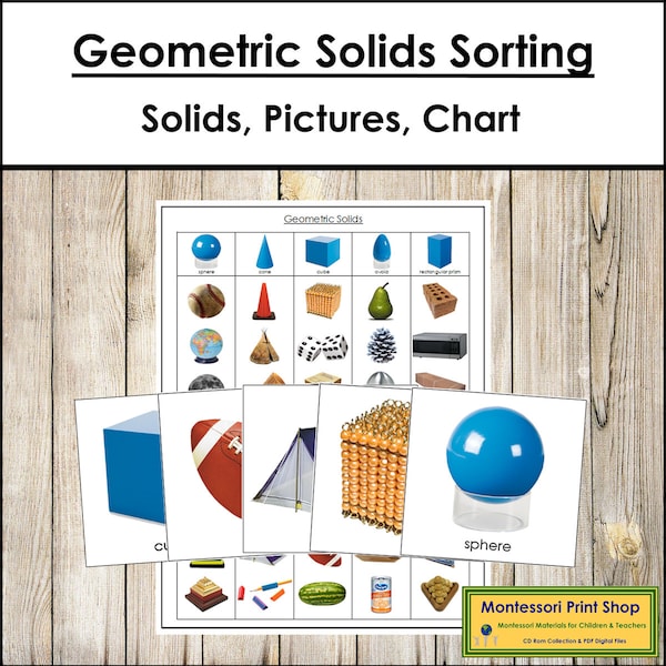 Geometric Solids Sorting Cards & Control Chart - Geometry - Printable Montessori Cards - Digital Download