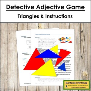 Detective Adjective Game & Instructions - Montessori Grammar/Geometry Lesson - Printable Montessori Cards - Digital Download