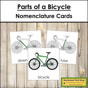 Parts of a Bicycle Nomenclature 3-Part Cards - Printable Montessori Materials - Digital Download