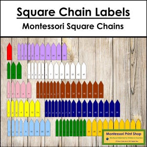Etiquetas para cadenas cuadradas Montessori [código de colores Montessori] - (Descarga digital)