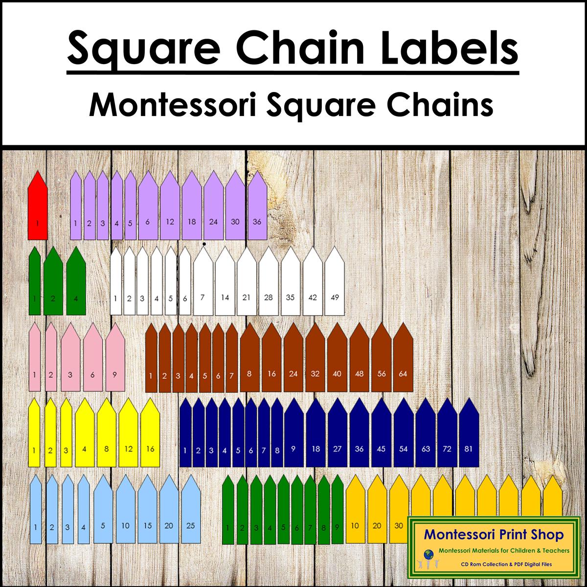 Montessori Square Chain Labels [montessori Color-code] - (digital ...