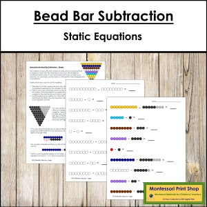 Resta con barra de cuentas (simple) - Matemáticas de primaria - Tarjetas Montessori imprimibles - Descarga digital