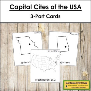 Carte in 3 parti delle città capitali degli Stati Uniti - Geografia - Materiali Montessori stampabili - Download digitale