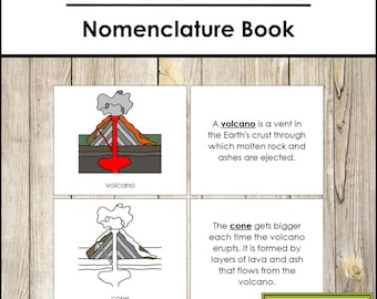 Parts of a Volcano Nomenclature Book - Science - Printable Montessori Materials - Digital Download