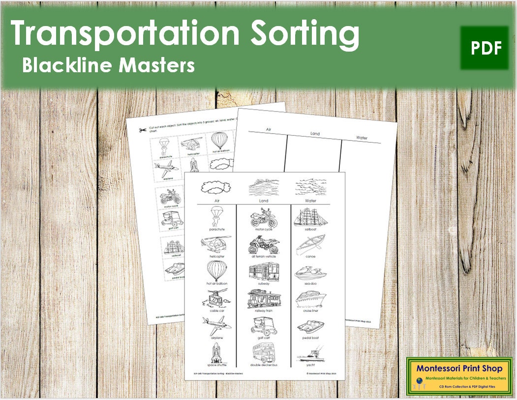 Transportation Sorting Blackline Masters - Preschool - Printable Montessori Cards - Digital Download
