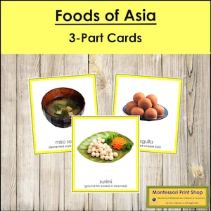 Aliments d'Asie (code couleur) - Cartes Montessori Continent - Géographie - Cartes Montessori imprimables - Téléchargement numérique