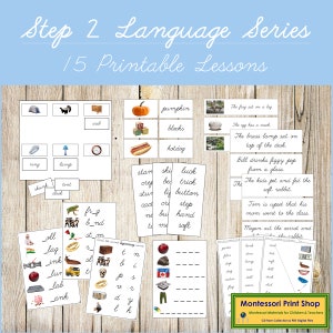 Paquete de la serie de lenguaje fonético Paso 2 en CURSIVA (Fotos) - Lenguaje primario - Tarjetas Montessori imprimibles - Descarga digital
