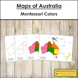 Australien Karten (farbig & farbig) - Montessori Geographie - druckbare Montessori Materialien - digitaler Download